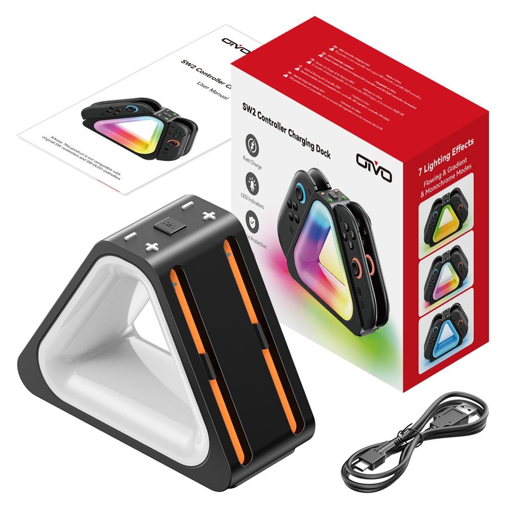 OIVO IV-SW221 New Switch2 controller charging dock, NS2 left and right Joy-Con controller RGB light charger