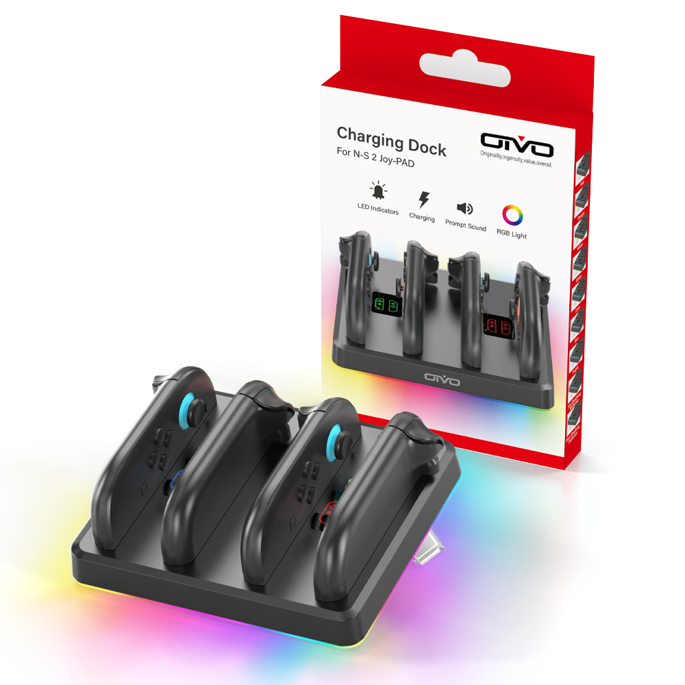 OIVO IV-SW224 New Switch2 controller charging dock, NS2 left and right Joy-Con controller RGB magnetic charger